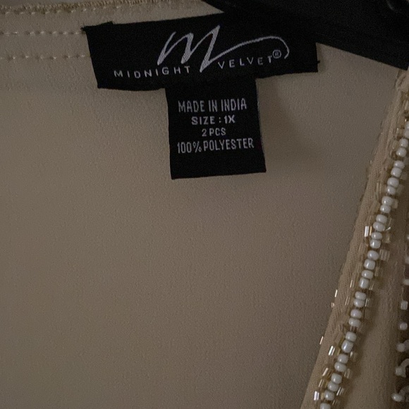 Women's Midnight Velvet Beige Dress with White, Silver, and Gold Embellishments - Picture 4 of 12